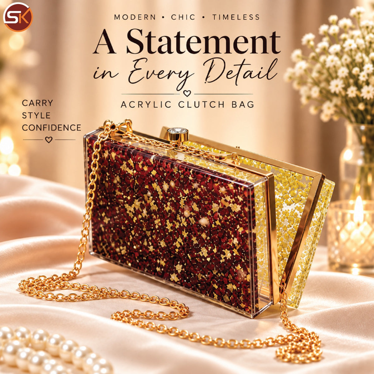 Burgundy Acrylic Clutch