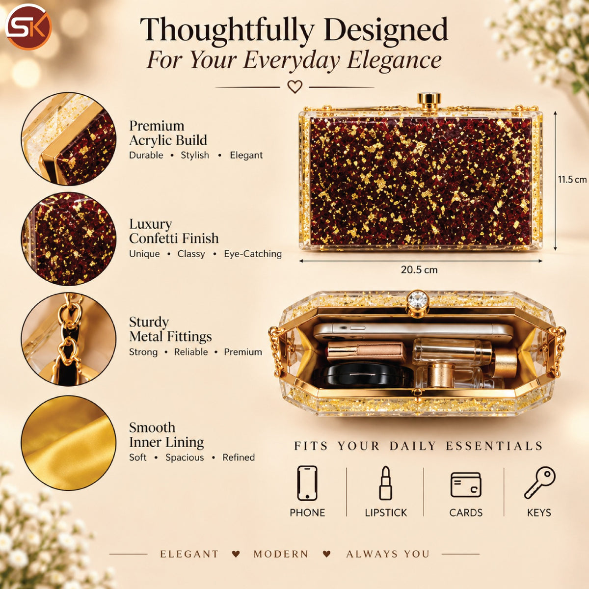 Burgundy Acrylic Clutch